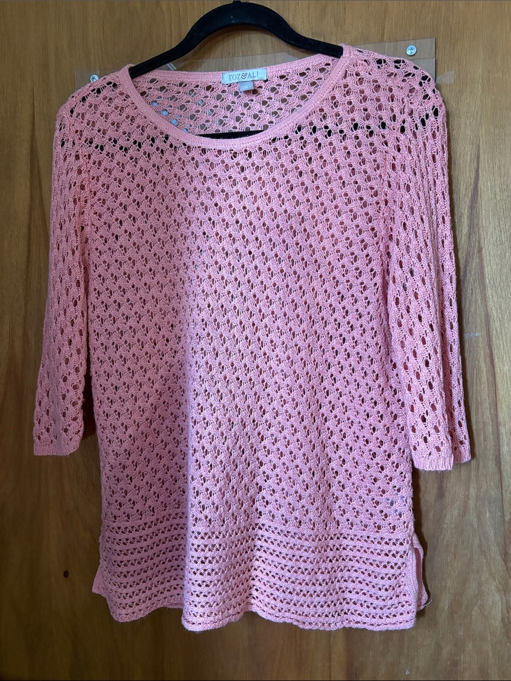 Roz & Ali Pink Open-Weave Knit Pullover Sweater